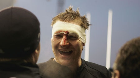 All Black lock Ali Williams celebrates win over England