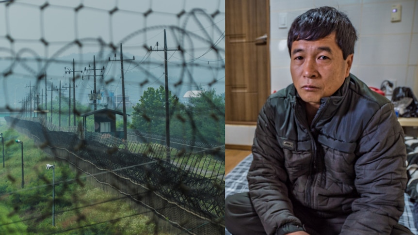 A composite image of the North Korean border and a defector who wants to return to life under the regime.