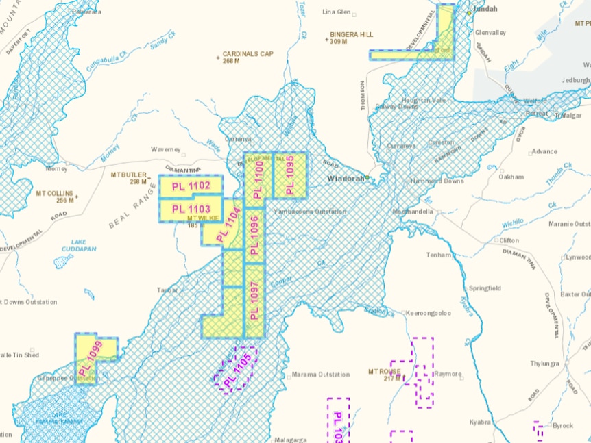 A map of locations in the Channel Country have production licences from Origin Energy