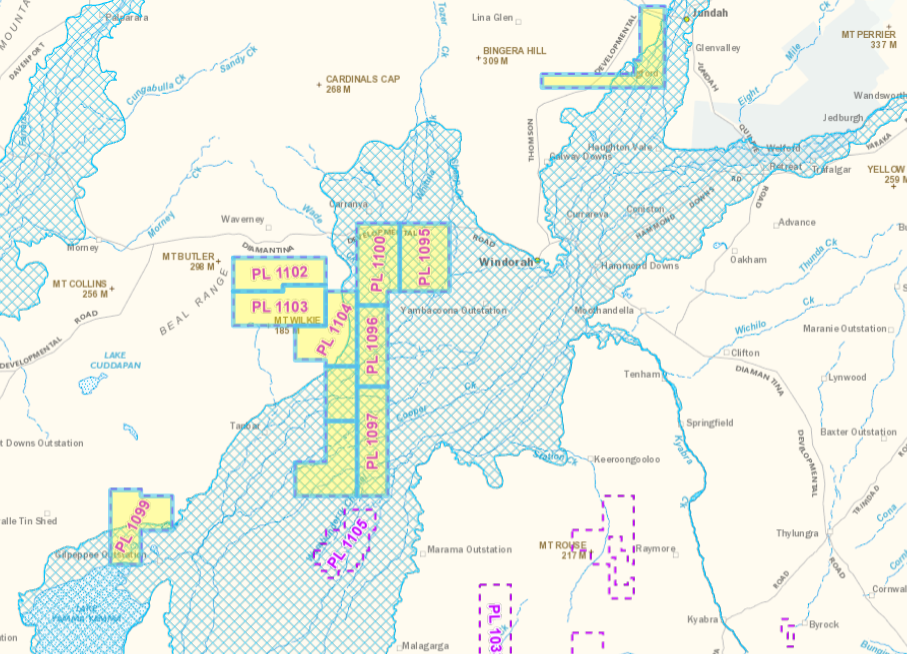 A map of locations in the Channel Country have production licences from Origin Energy