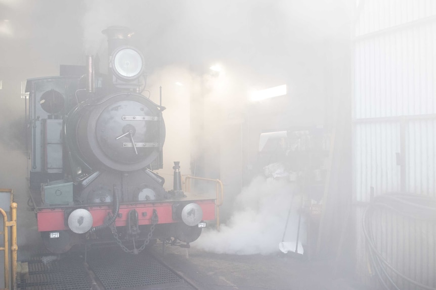The locomotives produce enormous amounts of steam.