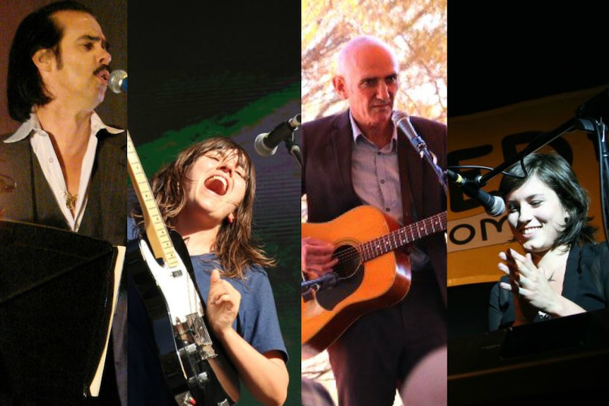 An image composite shows four musicians separately performing on stage