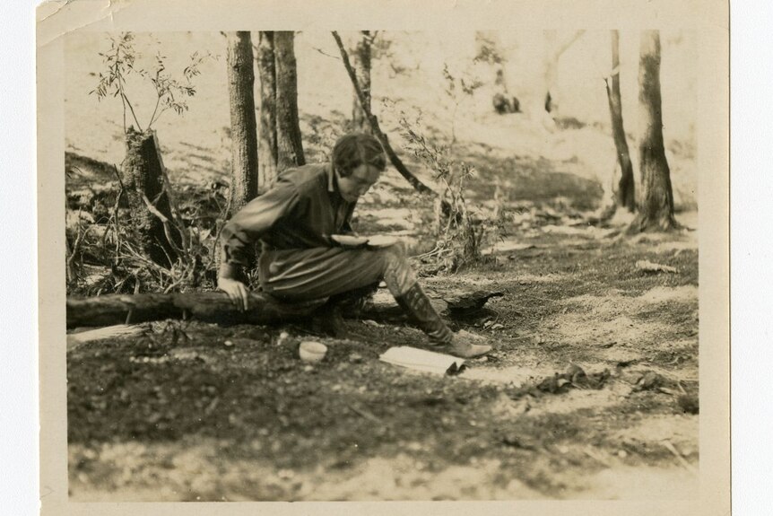 An old photograph of Dorothy Hill on a fieldwork trip in Queensland