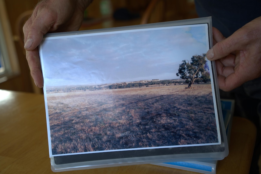 A photo of a photo of bare countryside. 