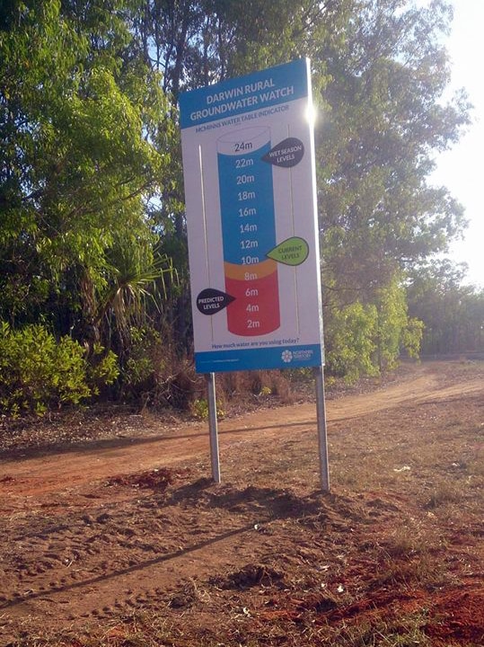 Sign shows groundwater levels