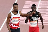 Zharnel Hughes of England and Jareem Ruichards of Trinidad and Tobago during the Men's 200m Final.