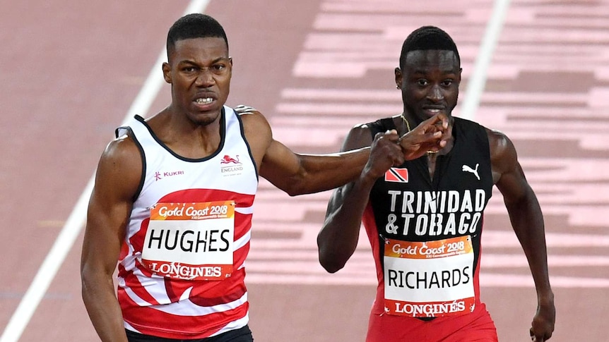 Zharnel Hughes of England and Jareem Ruichards of Trinidad and Tobago during the Men's 200m Final.