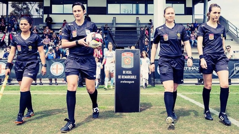 Football Victoria assistant referees Joanna Charaktis and Danielle Andersen
