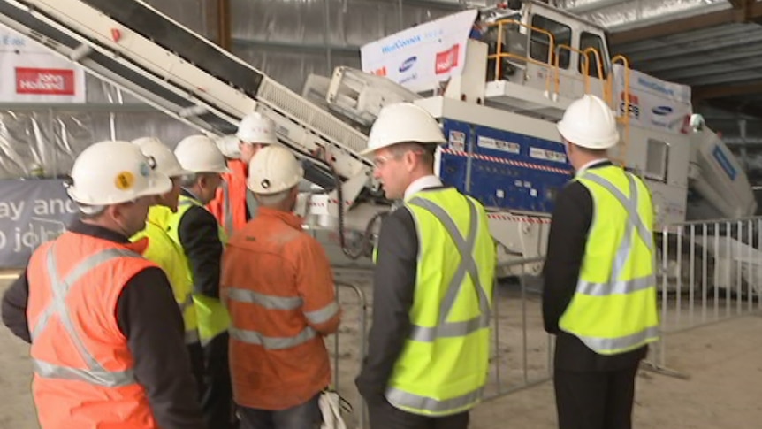 Mike Baird, Roads Minister Duncan Gay inspect work on the WestConnex.