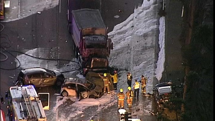 A truck and two cars that caught fire