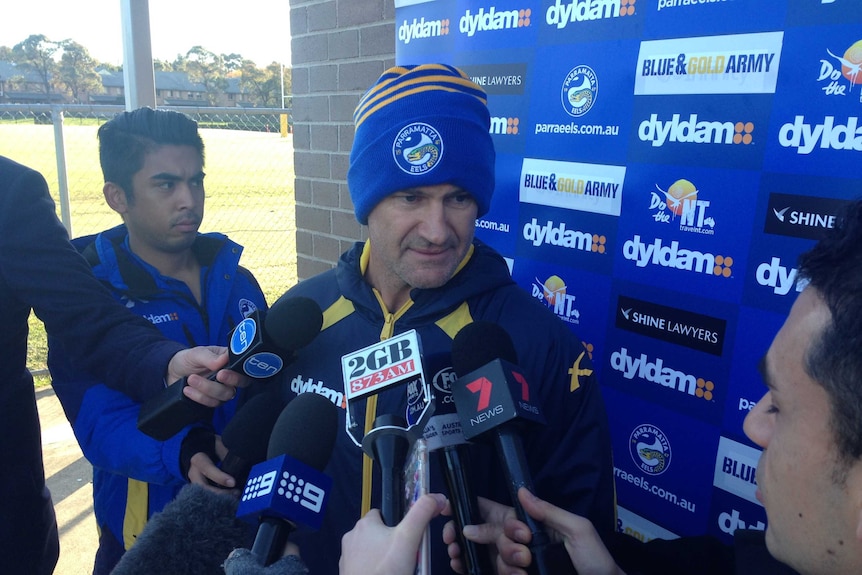 Parramatta Eels coach Brad Arthur speaking to the media.