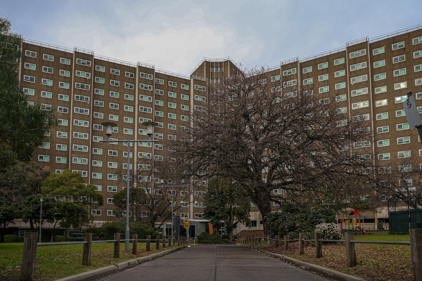 General view of public housing tower in North Melbourne