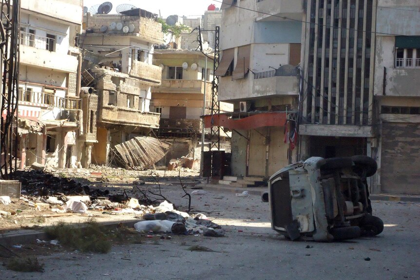 The Homs neighbourhood of Karm Shamsham lies in ruins.
