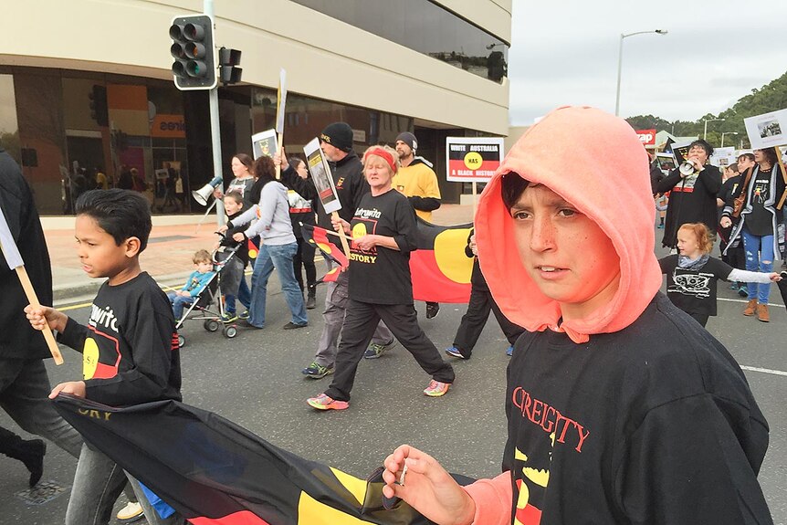 Tasmanian Aboriginal youth during a NAIDOC Week march in Burnie
