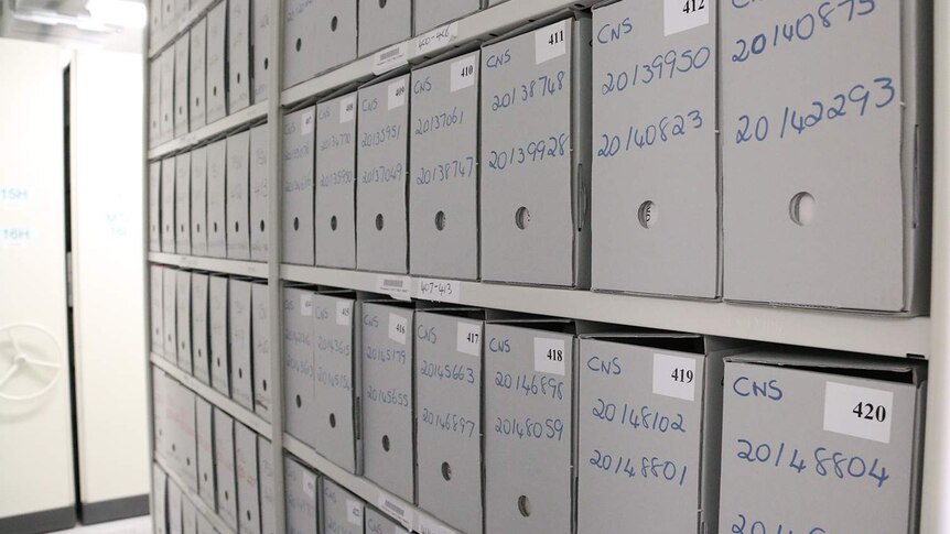 Boxes of wills held by the Office of the Public Trustee of Queensland in its secure Brisbane bunker.