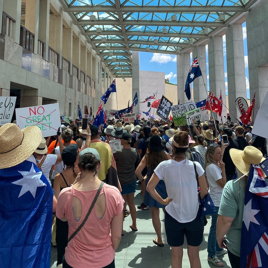 Protesters at doors of Parliament House