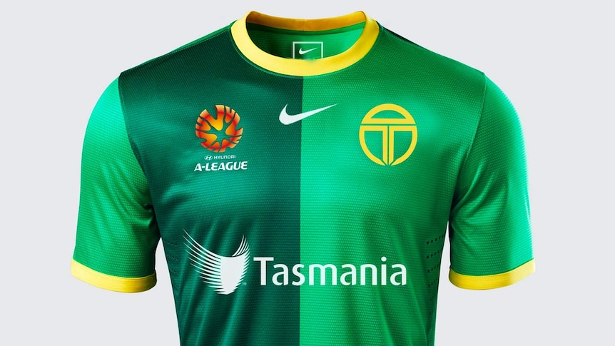 A fan's version of a Tasmanian soccer A-league team top.