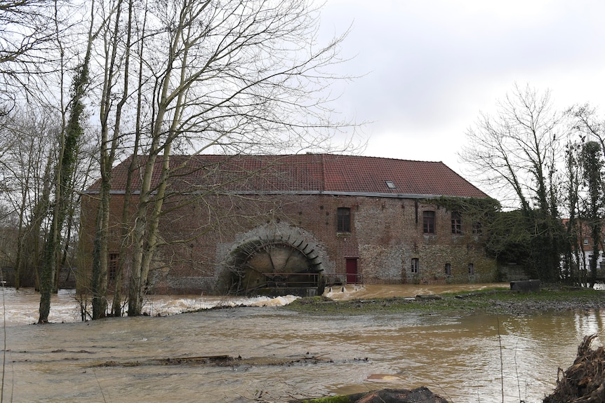A water mill is flooded in Blendecques, northern France