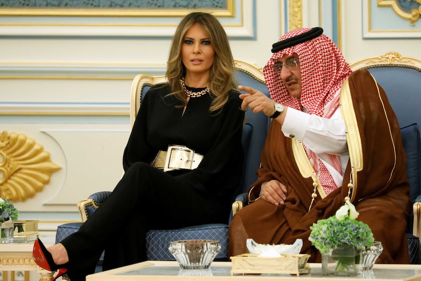 Melania Trump speaks with Saudi Arabia's Crown Prince Muhammad bin Nayef