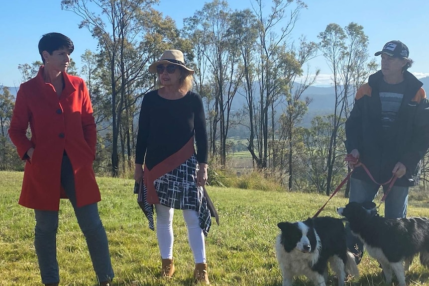 NSW Labor spokeswoman for the Environment Kate Washington with Port Stephens property owners Leslie and Phil Moore