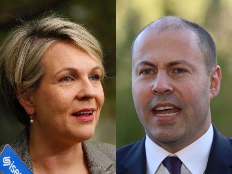 A composite of close up headshots of Josh Frydenberg and Tanya Plibersek