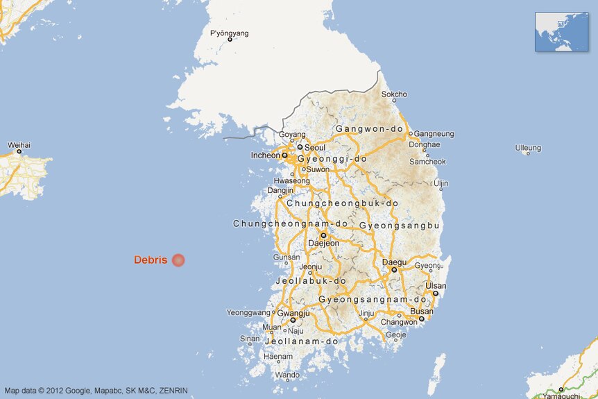 Map showing where the North Korean rocket fell into the sea