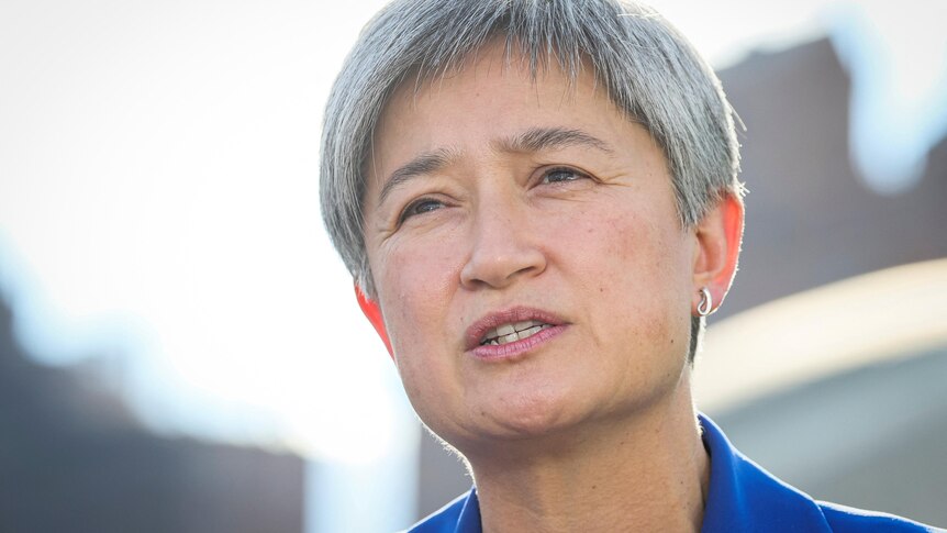 Australian Foreign Minister Penny Wong speaks during a news conference.