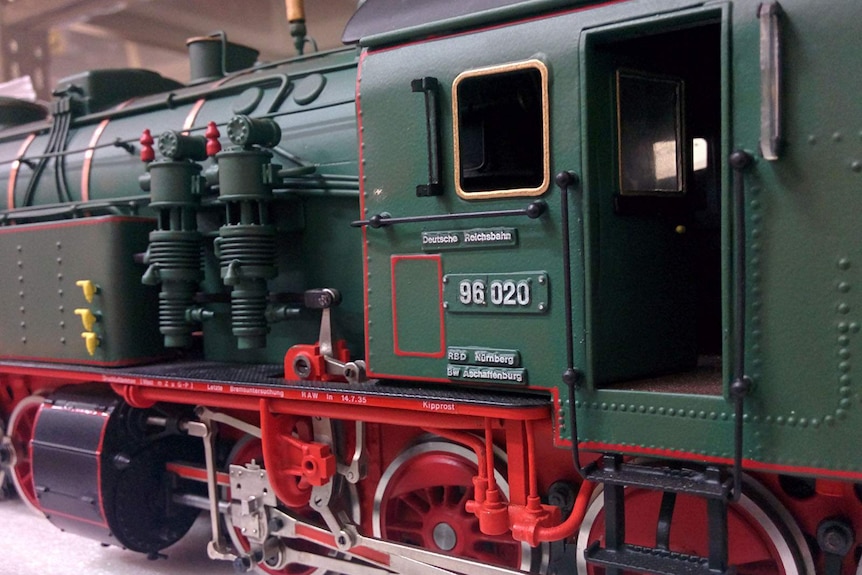 Model steam locomotive up close