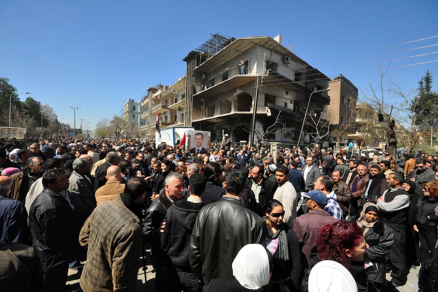 Crowds gathered at Damascus bomb site