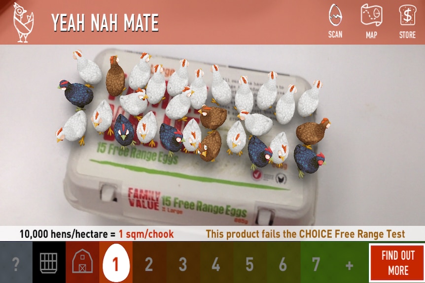 A screenshot from Choice's CluckAR app.