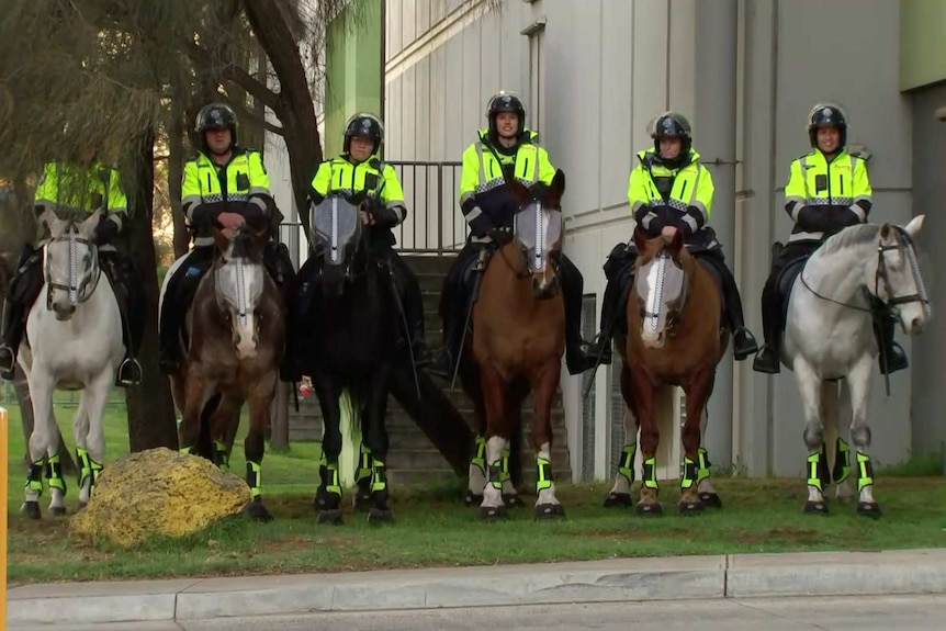 Six Victoria Police officers on police horses.