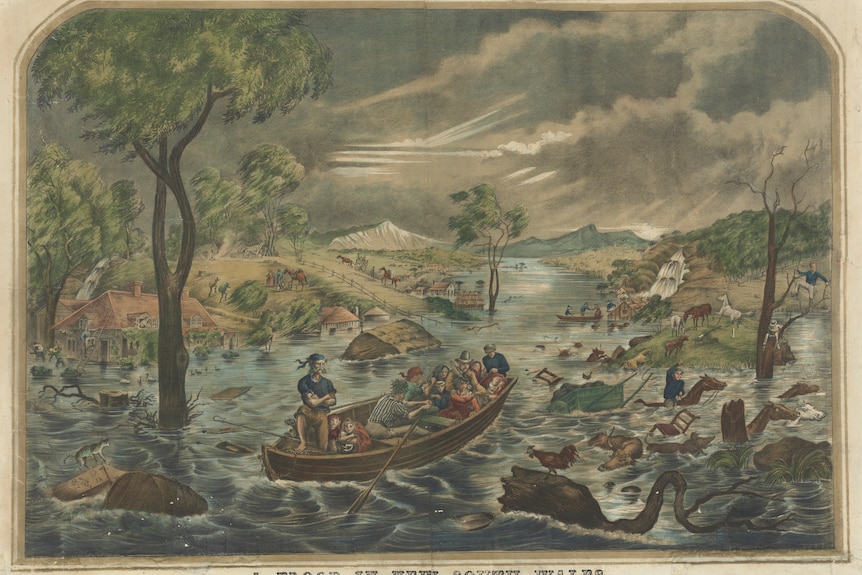 Historic drawing of a flood. 