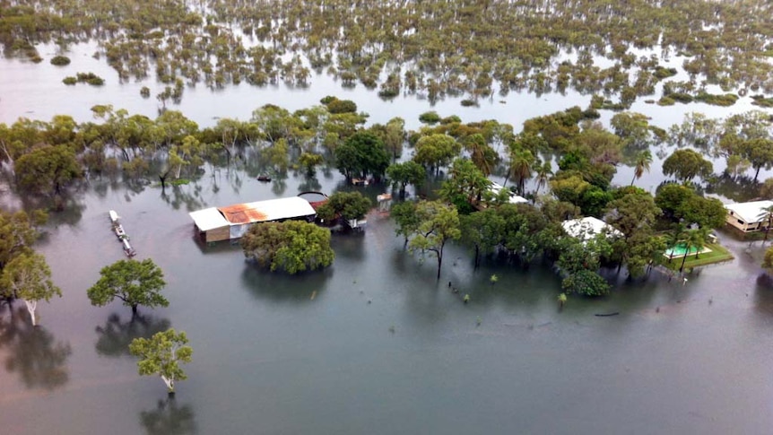 Floodwaters surround the Queensland gulf township of Karumba