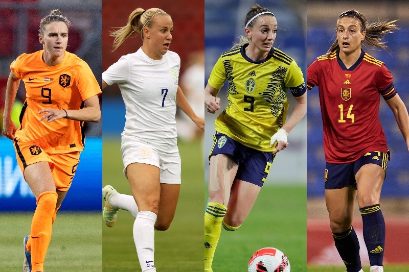 Women soccer players in a combined image