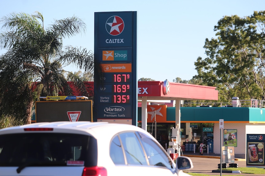 Petrol station with unleaded fuel prices at 1.67 at Ipswich, west of Brisbane.