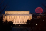 Supermoon over Lincoln Memorial