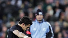 On song ... Dan Carter has a shot on goals against the Springboks