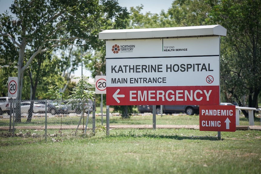 The emergency sign at the Katherine Hospital.