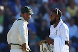 'Pretty ordinary'.... Ricky Ponting talks to England's 12th man Bilal Shafayat during the final session.