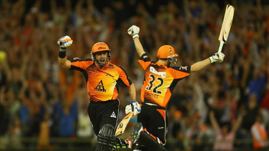 Hussey and Voges celebrate