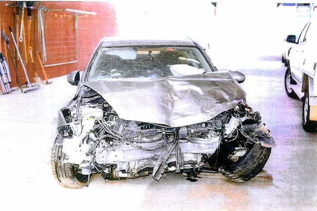 A front shot of a car crash involving a Mazda 3 in Darwin.
