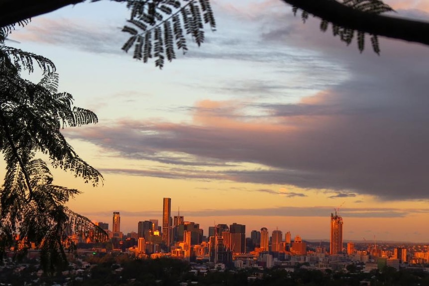 The sun sets over Brisbane CBD
