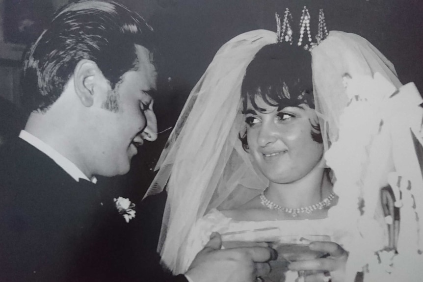 A black and white picture of Nino and Teresa's wedding in Melbourne in 1970.
