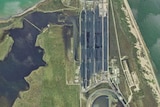 A Queensland Government satellite image of the Calely Wetlands, of Abbot Point coal terminal, after Cyclone Debbie.