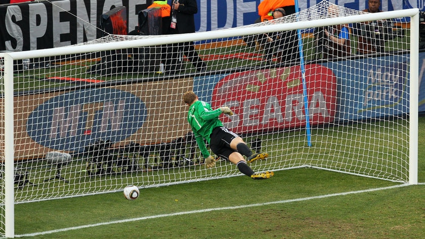 Frank Lampard's shot for England goes over the line but is ruled out during the 2010 World Cup.