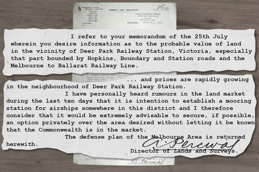 A memorandum from 1927 inquiring about the possible purchase of land at Deer Park.