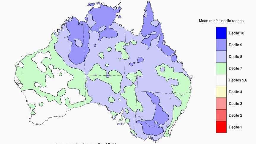 This map shows the average of the past 13 La Nina events across Australia.