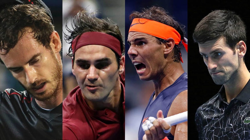 A composite image of tennis players Andy Murray, Roger Federer, Novak Djokovic and Rafael Nadal