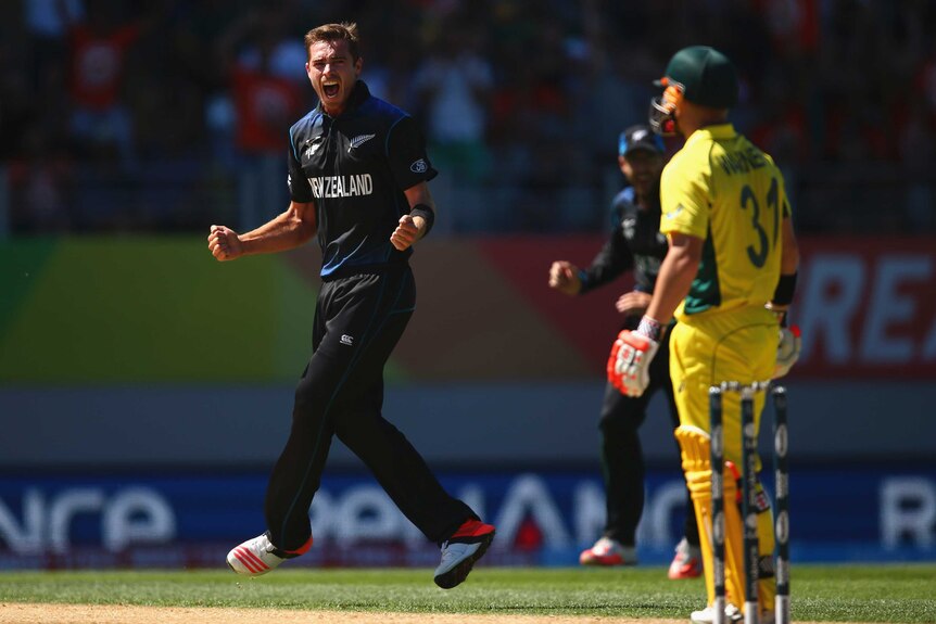 Southee shows his joy after dismissing Warner