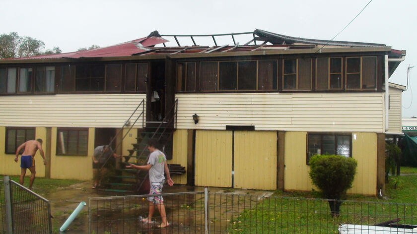 The roof of Proserpine resident Clarence Van Der Wolf's home damaged by Cyclone Ului.